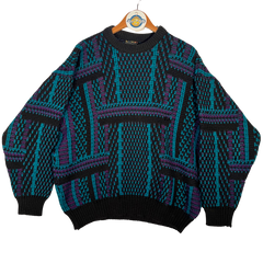 Coogi Pure Wool Purple and Green Crewneck Sweater