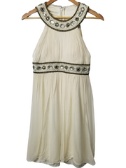 Cream and Gold Jeweled A-Line Dress