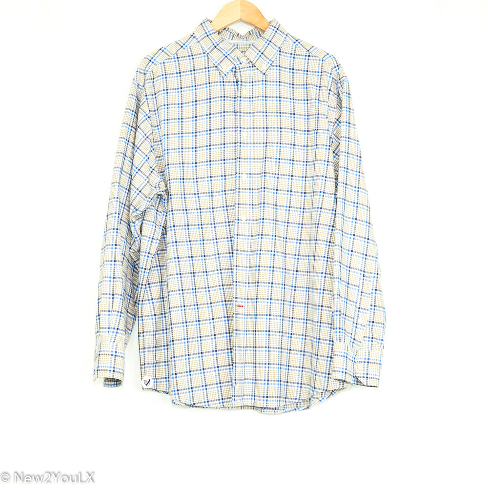 Cream & Blue Plaid Long Sleeve Button Up Shirt (Cremieux) Cream & Blue Plaid Long Sleeve Button Up Shirt (Cremieux)