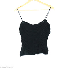 Black Beaded Strap Ruffled Blouse (BEBE)