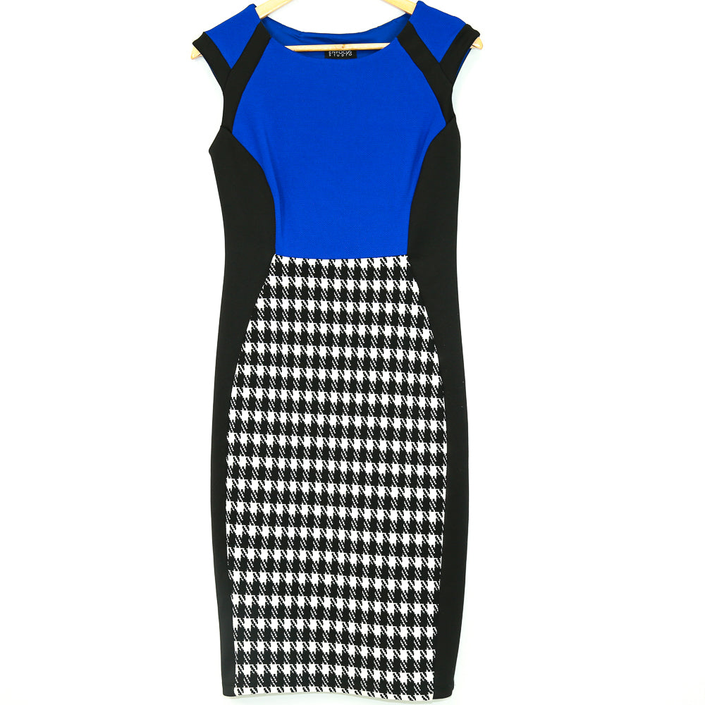 Enfocus Studio Blue Printed Sheath Evening Dress
