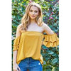 Off-The-Shoulder Mustard Knit Top (White Birch) - New2Youlx
