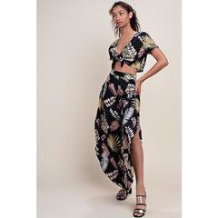 Multi Palm Tree Print With Side Slit Pants (Cali Urbn) - New2Youlx