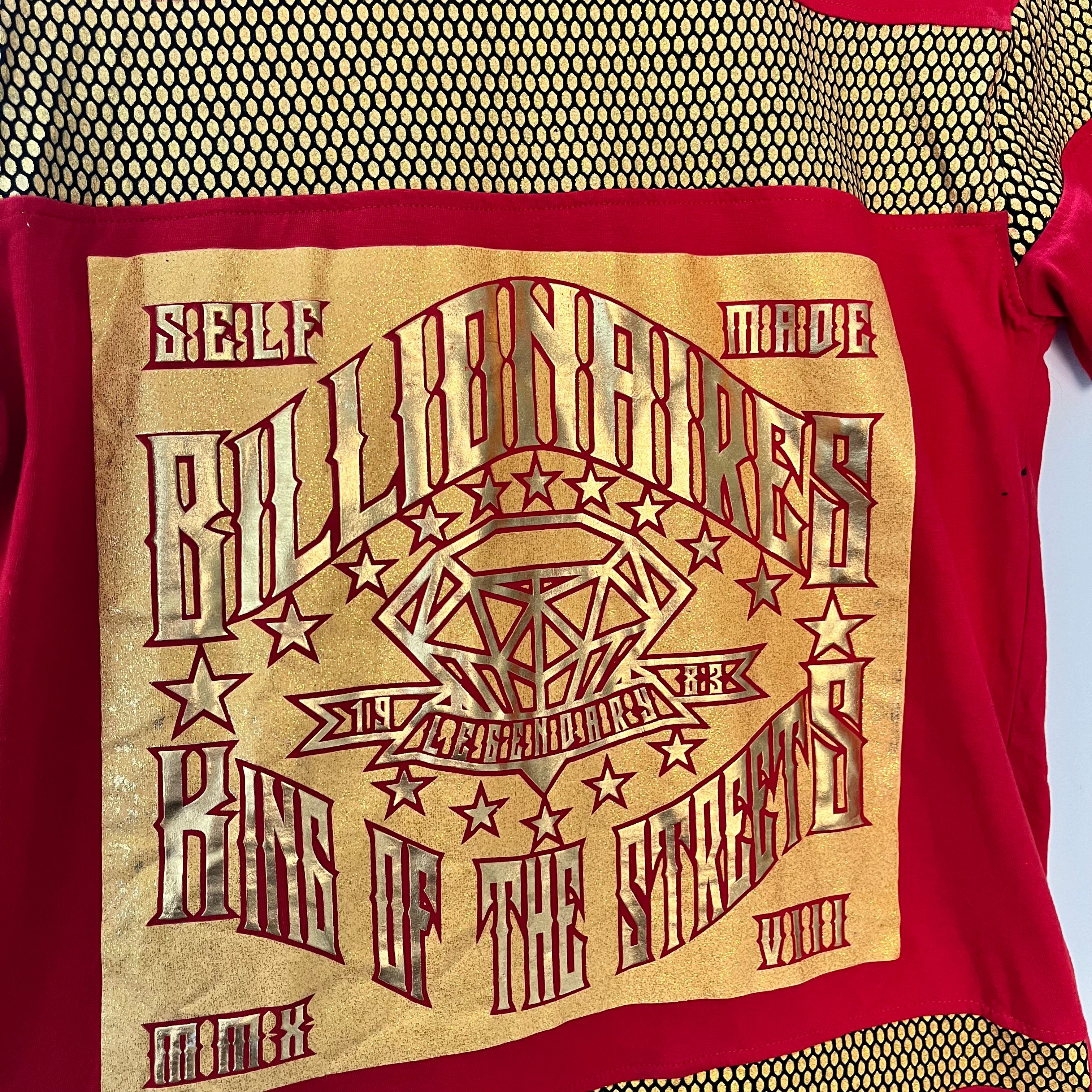 Red Self Made Billionaire Tee w/ Gold Lettering