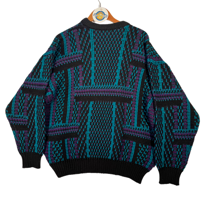 Coogi Pure Wool Purple and Green Crewneck Sweater