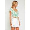 Mint Striped Puff Sleeve Smocked Top