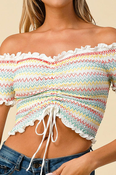 Chelsea Ruffled Off The Shoulder Crop Top (Multi color avail)