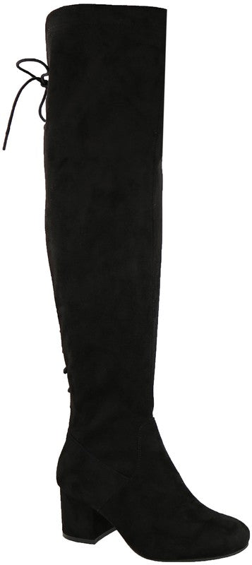 London Faux Suede Over the Knee Lace-Up Boots