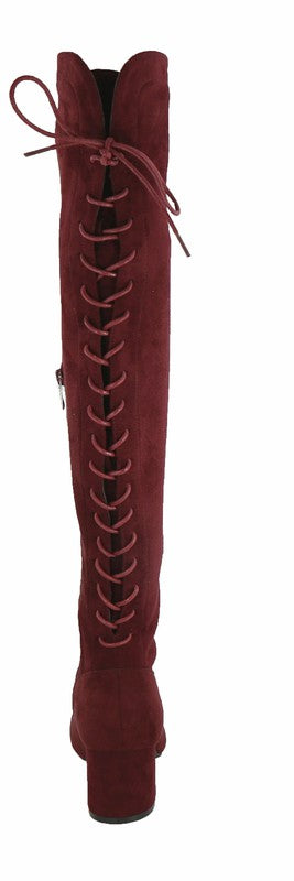 London Faux Suede Over the Knee Lace-Up Boots