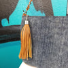 Chicos Blue Quilted Fringe Crossbody