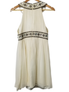 Cream and Gold Jeweled A-Line Dress