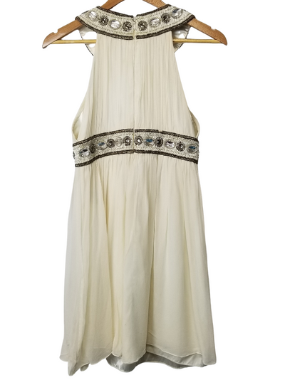 Cream and Gold Jeweled A-Line Dress