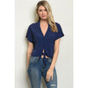 Navy V-Neck Sheer Blouse With Tie Detail (New 2 You Lx) - New2Youlx