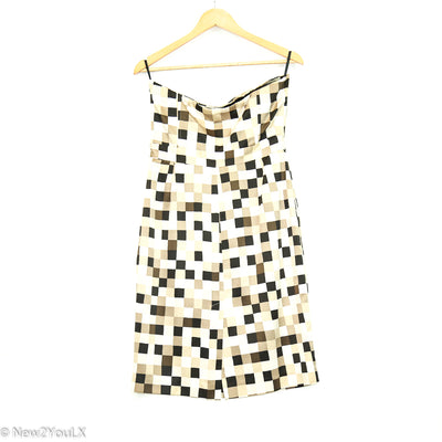 Cream/Brwn/Blck Checkered Print Tube Dress (BR)