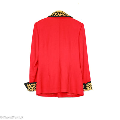 Red Blazer W/ Leopard Print Collar (Ivana)