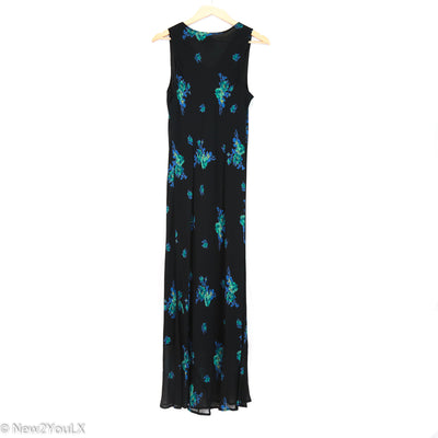 Black W/Blue Floral Print Dress (Lapis)