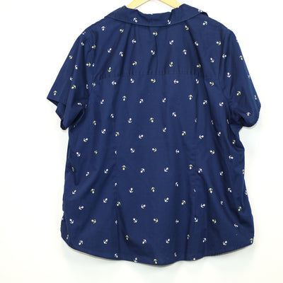 Basic Editions Women's Blue Anchor Button Up