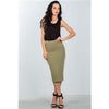 Olive Elastic Waist Midi Pencil Skirt (Tasha Apparel) - New2Youlx
