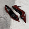 ZALO Red Black Flower Embellished Patent Heels